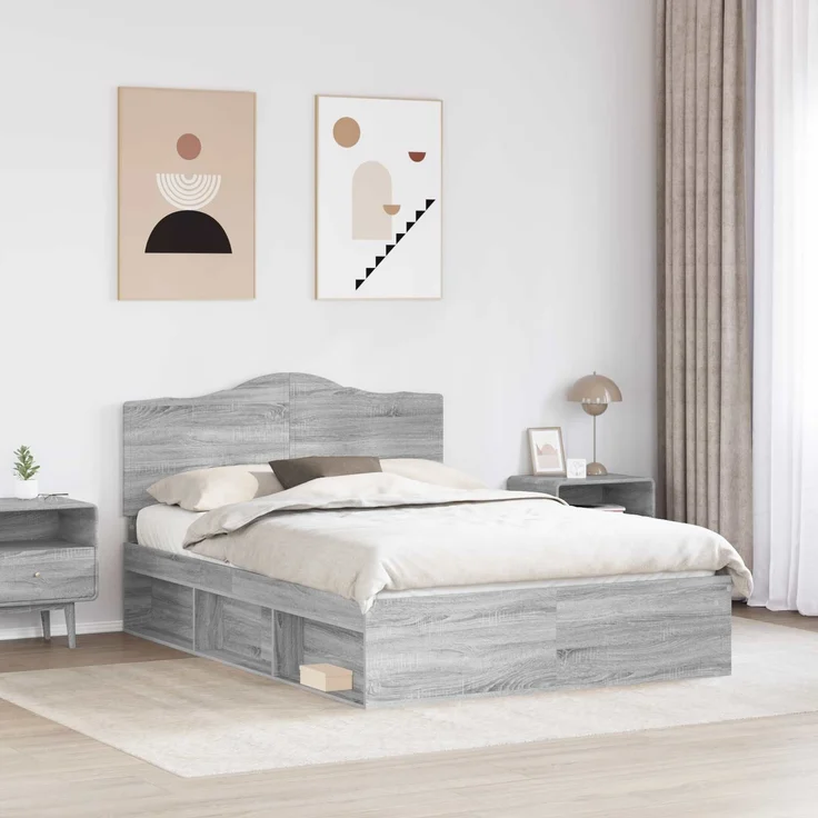 vidaXL Bettrahmen Graues Sonoma 150 x 200 cm Massives Kiefernholz 3413295 – Bild 2