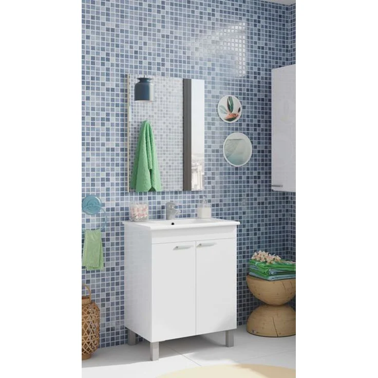 Badezimmer-Set >LC1-60< in weiß glänzend / Spiegel - 60x80x45 (BxHxT) – Bild 7