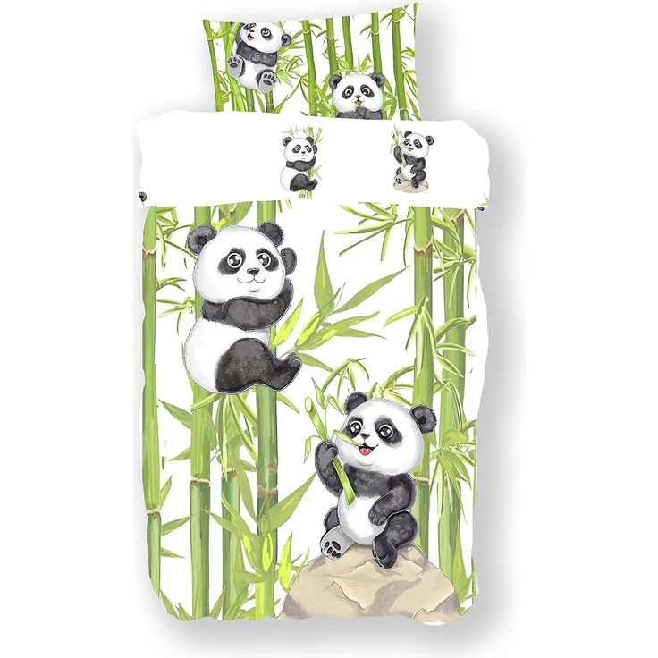 Koru Kids Kinderbettwäsche Panda als Babybettwäsche 100x135 oder Kinderbettwäsche 135x200, 100% Baumwolle (Renforc), 2 teilig, Kuschelig weiche Kinderbettwäsche mit wirklich tollem Panda Motiv