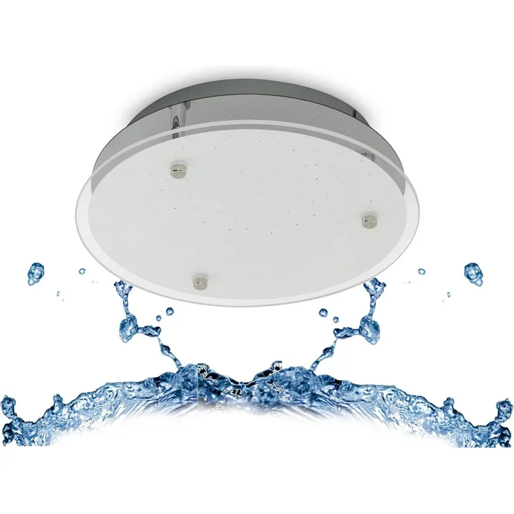 TRANGO LED Deckenleuchte, Dimmfunktion, 3101 IP44 LED Badleuchte *EVA* aus Metall mit Kristalleffekt Glas Lampenschirm, in 3-Stufen dimmbar Deckenlampe, Badezimmerlampe, Wandleuchte, 12 Watt Modul, warmweiß, Feuchtraum geeignet