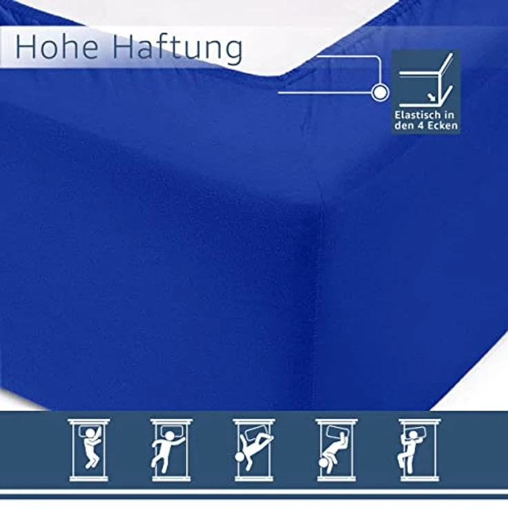 Amago - Spannbetttuch, 50 cm Steg, 100 prozent Baumwolle, 180x200 cm - Blau – Bild 4