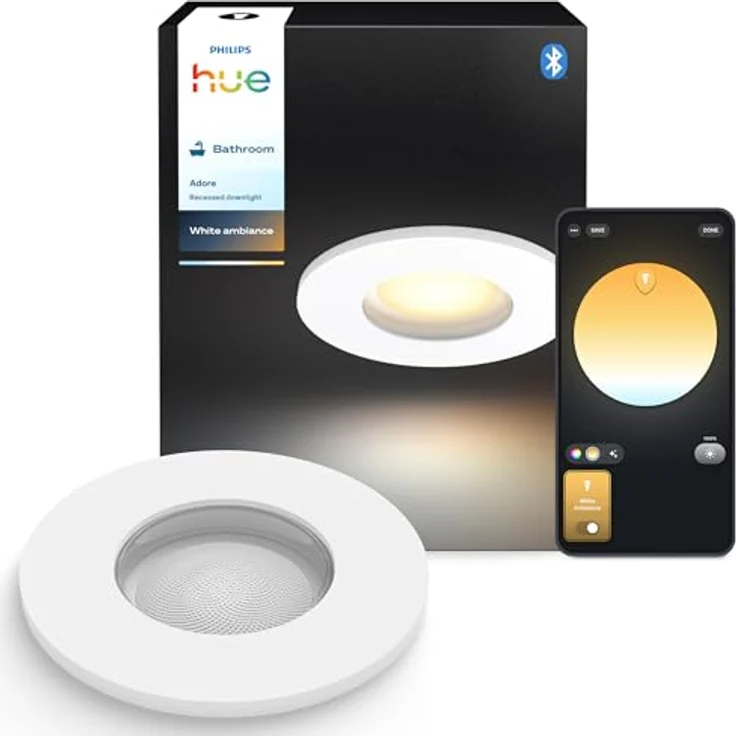 Philips Hue White Ambiance Adore Deckenspot rund, weiß 1x250lm inkl. Dimmschalter, Bad-Beleuchtung, dimmbar, steuerbar via App, kompatibel mit Amazon Alexa (Echo, Echo Dot), neue Generation – Bild 2
