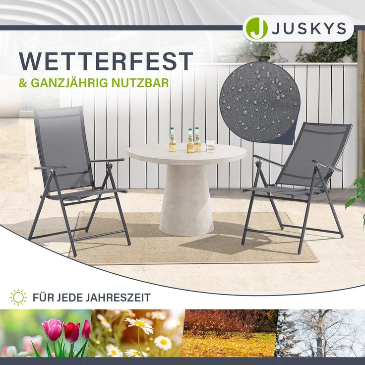 Juskys 'Calena' Gartenstuhl-Set 4-tlg., klappbar mit 7-fach verstellbarer Rückenlehne, Textilgewebe anthrazit – Bild 7