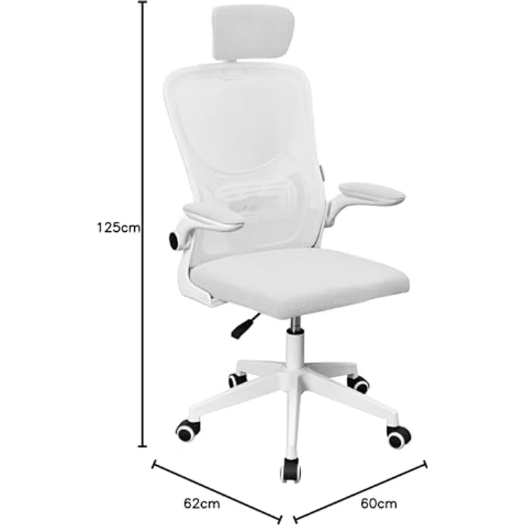 MARSGAMING MGC-ERGOPLUS, Professioneller Ergonomischer Stuhl, Dynamische Lendenwirbelstütze, Atmungsaktives Netz, Höhenverstellbar 115 und 125cm, Klappbare Armlehnen, Verstellbare Kopfstütze, Weiß – Bild 3