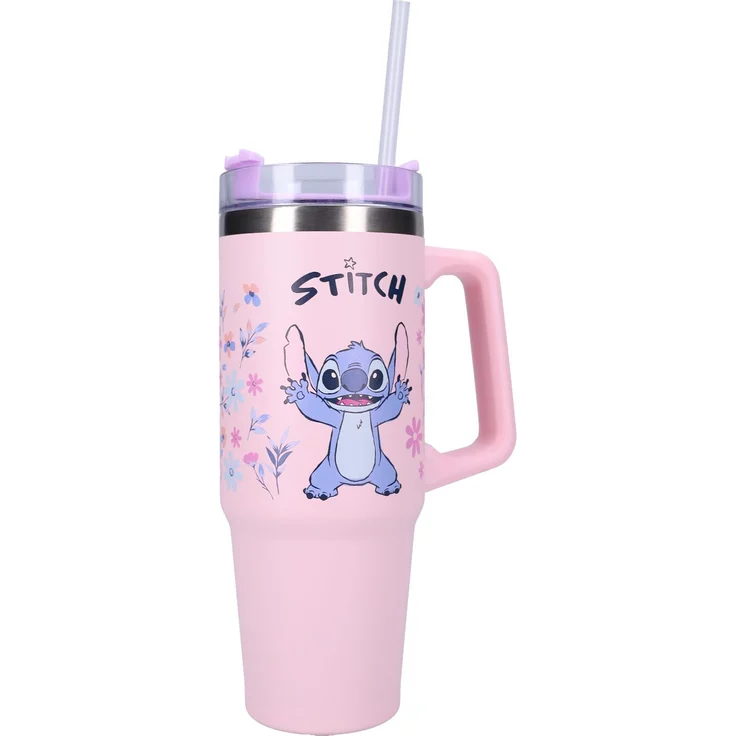 Lilo & Stitch Trinkflasche 900ml – Kinder Flasche mit Henkel, rosa – Bild 1