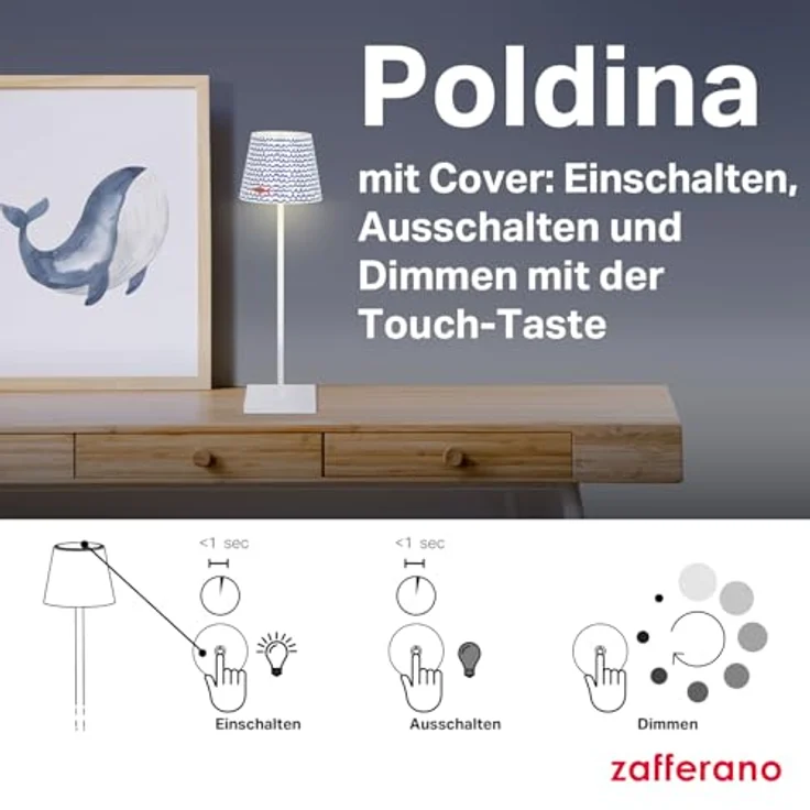 Zafferano, Poldina Pro Lampe mit Cover, Kabellose, Wiederaufladbare Tischlampe mit Touch Control, Auch für den Außenbereich Geeignet, Dimmer, 2200-3000 K, Höhe 38 cm, Farbe Weiß - Rosa Blumen – Bild 4
