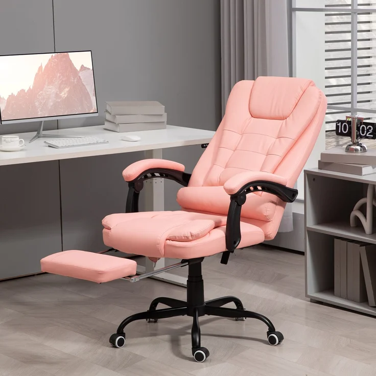 MELAYR, Massage-Bürostuhl, 7 Vibrationspunkte, verstellbare Fußstütze & Lehne, bis 120 kg, 79 x 67 x 121 cm, Rosa – Bild 4