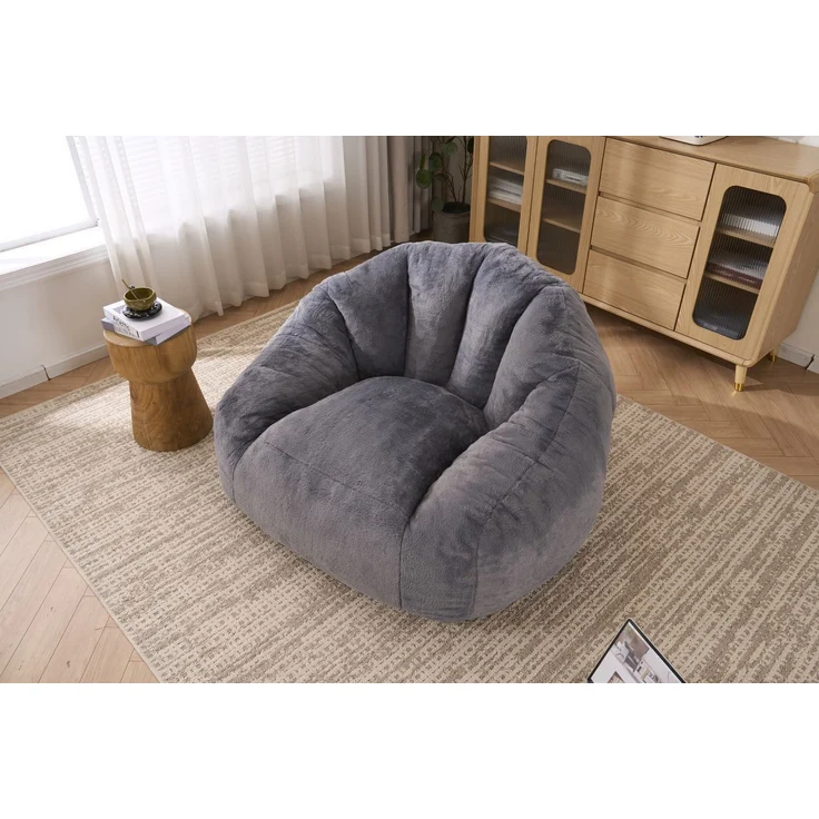 Sitzsack in Grau 111cm×123cm×75cm mit Kunstfell-Bezug – gepolsterter Loungesessel für Wohnzimmer und Schlafzimmer – Bild 4