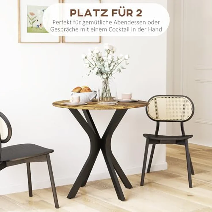 HOMCOM Esstisch mit Spider-Stahlgestell (Esszimmertisch, 1-St, Runder Küchentisch), für 2 Personen, Ø78 x 75 cm, Rustikales Braun – Bild 5