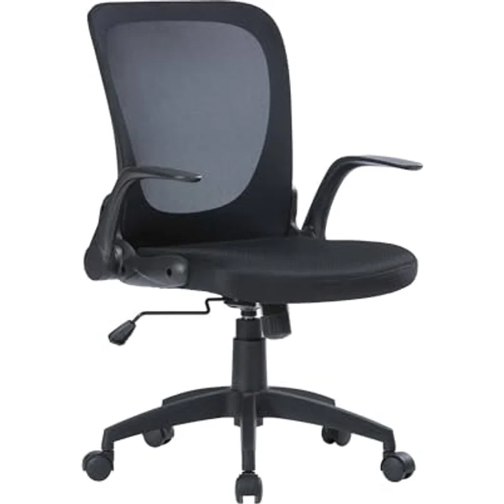 Dmora - Stuhl mit Rädern Wellington, Executive-Netzsessel mit Armlehnen, ergonomischer Sitz mit klappbaren Armlehnen, 60x59h86/96 cm, Schwarz – Bild 3