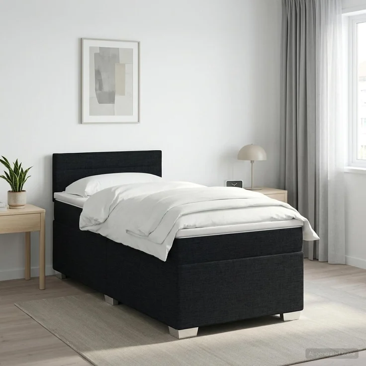 vidaXL Boxspringbett mit Matratze Schwarz 90 x 200 cm Stoff 3450385 – Bild 1