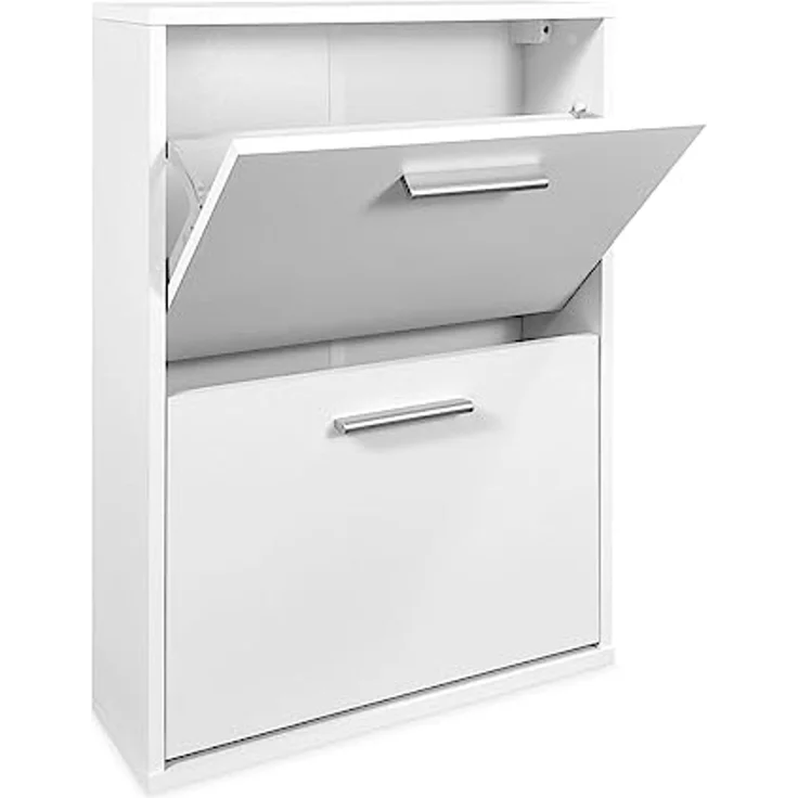 Dreaming Online - Schuhregal mit 2 Türen, Schmales Schuhregal, Modell Alais, Weiß lackiert, Maße: 77,5 cm hoch x 60 cm breit x 25 cm tief, Praktisch und funktionell – Bild 4