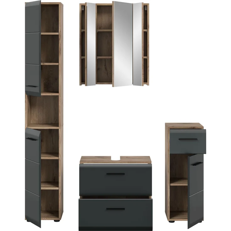 Badkombination (B/H/T: 150x185x30 cm) in schwarz matt und Nox Oak Nachbildung – Bild 3