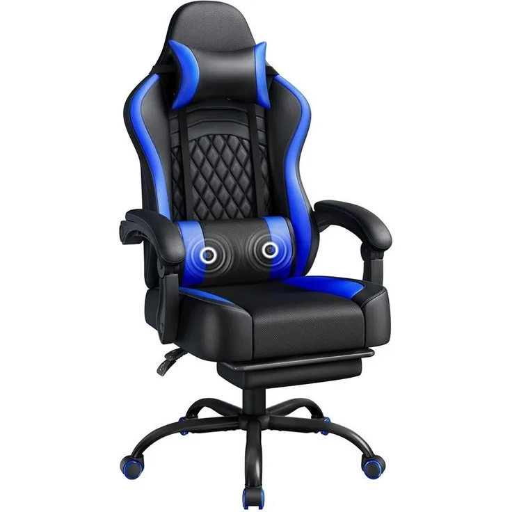 Yaheetech Gaming-Stuhl mit Massagefunktion & Kopfstütze & Fußstütze Ergonomischer PC-Stuhl, höhenverstellbarer Drehstuhl Computerstuhl Verstellbare Rückenlehne