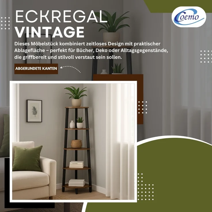 Mein-Regal 3-seitiges Eckregal Vintage Metallregal 5 Ebenen Braun – Bild 7