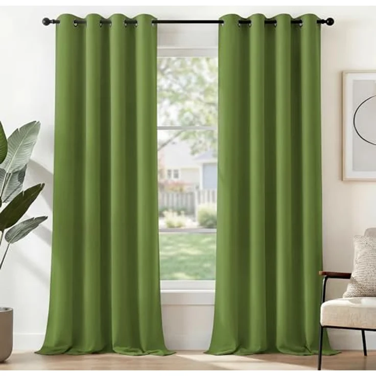 Deconovo Verdunkelungsgardine mit Ösen Gardinen Wohnzimmer Vorhang Blickdicht Dicke Thermogardine Kälteschutz warm Hitzeschutz, 280x140 cm(HöhexBreite), Apfelgrün, 2er Set – Bild 2