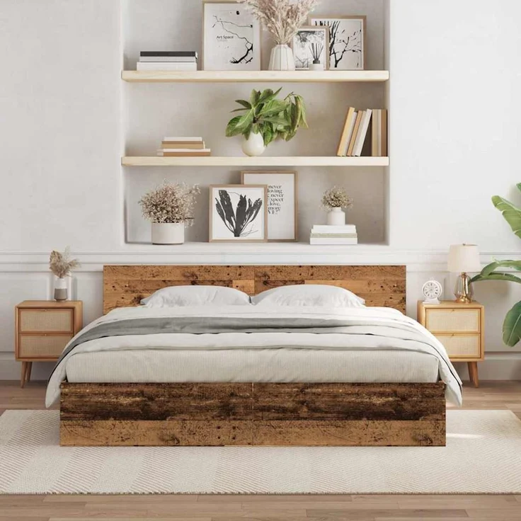 vidaXL Bettgestell mit Kopfteil Altholz 180 x 200 cm Holzwerkstoff 3378499 – Bild 3