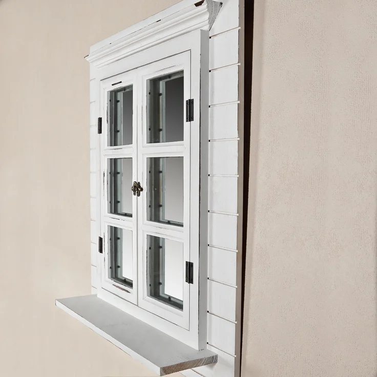 Wandspiegel mit Scheiben Weiß Bilderrahmen Fensterladen Fotorahmen Holzdeko Flur – Bild 4