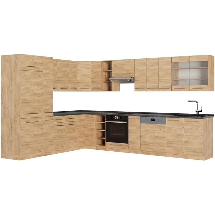 Eckküche Fame-Line Goldkraft Eiche/Goldkraft Eiche 347 x 257 cm, AP Anthrazit Vicco – Bild 1