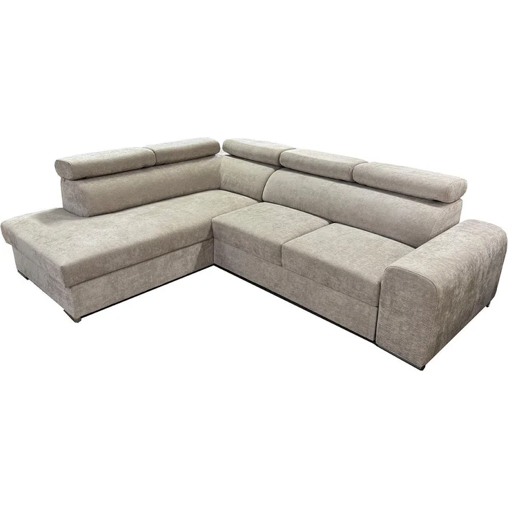 Wohnero24 Ecksofa PAVONE 4 208x263 cm – modernes Chenille Sofa Beige/Hellgrau mit Schlaffunktion 190x125 cm & Bettkasten, verstellbare Kopfstützen – Bild 5