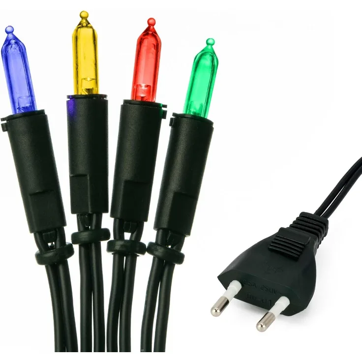 hellum Pisello LED-Lichterkette innen, 220V strombetrieben Lichterkette bunt 50er LED beleuchtete Länge 7,35m, Kabel grün Wohnzimmer DIY Dekoration Weihnachtsbaum Stecker für Innen 560534