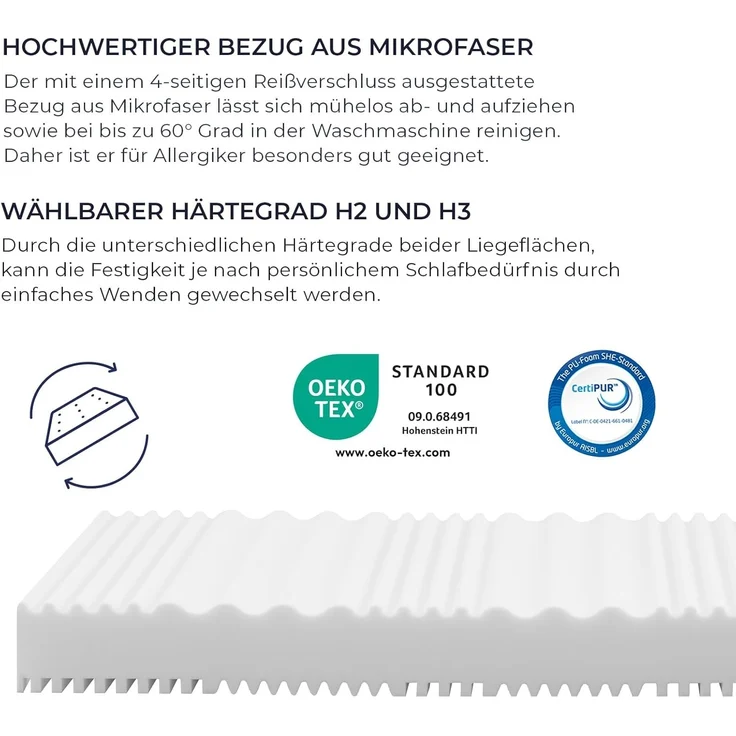 Kaltschaummatratze PURAMED 7-Zonen-Kaltschaummatratze mit waschba.., RAVENSBERGER Matratzen, 16 cm hoch, Ergonomisch, 2 Härtegrade, 7 Zonen, Made in Germany – Bild 6