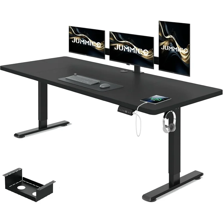 JUMMICO Schreibtisch höhenverstellbar mit 4 Memory-Funktionen, Schwarz, 180x80 cm – Bild 1