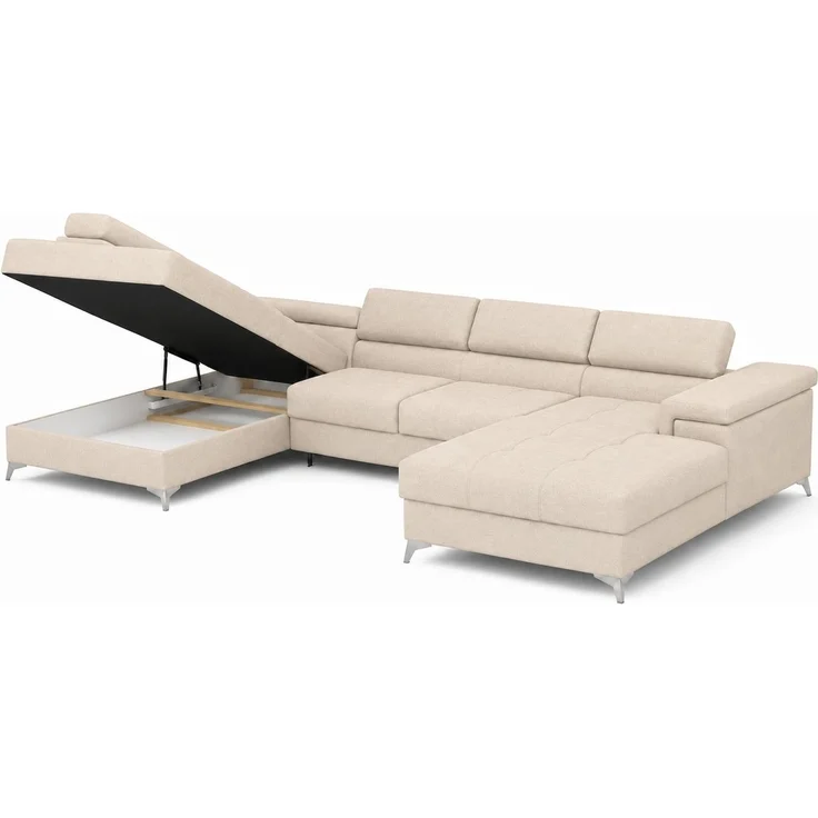 KRISAN MÖBEL MICHAEL-ANGELO U-Form Ottomane Rechts Wohnlandschaft 345 × 202 x 202 x 90 cm, mit Bettkasten in Beige/Creme – Bild 3