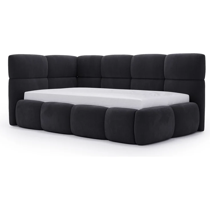GRAINGOLD Modo One Jugendbett 90x200, Einzelbett mit Bettkasten, mit Lattenrost, Velvet-Stoff, Rechts, Schwarz – Bild 2