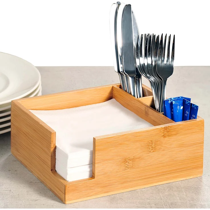 4 Stück Besteckkasten mit Serviettenspender - Bambus, 21,5 x 18cm – Bild 4