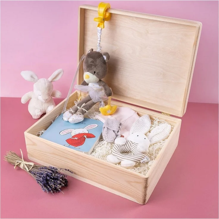 Creative Deco Holzkiste XL Große Holzkiste mit Deckel, 40x30x14 cm, Erinnerungsbox Baby, abgerundete Kanten – Bild 2
