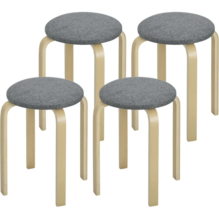 Polsterhocker im 4er-Set, stapelbar, lackierte Oberfläche, Holzbeine, Grau--Grau--45x40x40cm--YOUDENOVA – Bild 2
