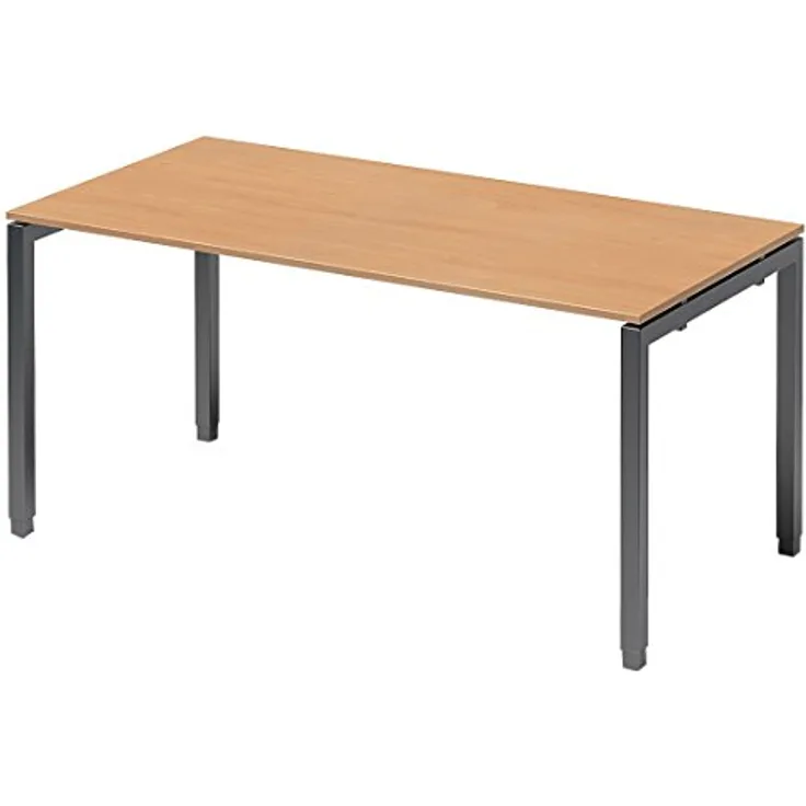 BISLEY Cito Schreibtisch, 650-850 mm höheneinstellbares U-Gestell, Metall, Bc334 Dekor Buche, Gestell Anthrazitgrau, 80 x 160 x 85 cm