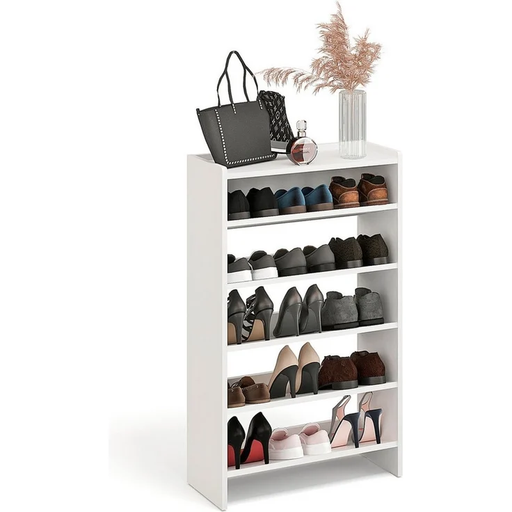 KOMTO Schuhregal Elexis 5 Schmal - Schuhablage Flur mit 5 Ebenen Offener Schuhschrank, Schuhschrank Schuh Organizer Platzsparend, 60 x 25 x 98 cm – Bild 1