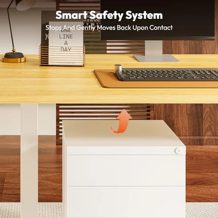 SANODESK Höhenverstellbarer Schreibtisch 160x60 cm mit Memory-Funktion, Elektrischer Steh-Sitz Tisch für Heimbüro, Ergonomischer Computertisch mit Modernem Design und Vierteiliger Tischplatte, ahorn – Bild 7