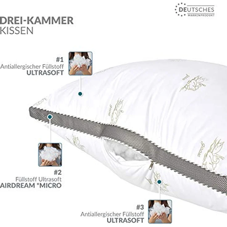 SEI Design Kopfkissen SWAN Classica Soft 3D 80x80 - Dreikammerkissen Schlafkissen, Füllung: Airdream micro, Bezug: Microfaser, Rückenschläfer, Seitenschläfer, Bauchschläfer, Alternative zu Daunen – Bild 7