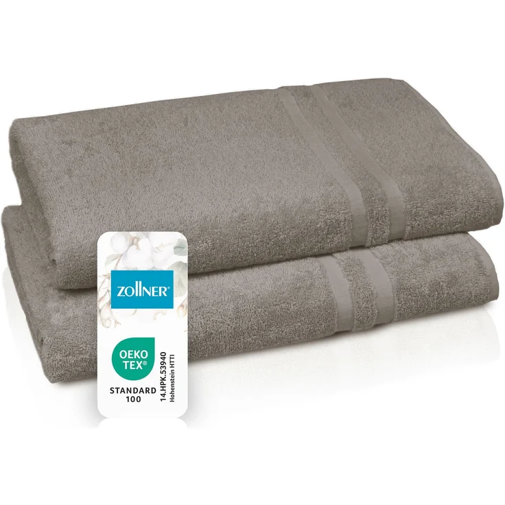 ZOLLNER Saunatücher 2er Set, 70x180 cm, Baumwolle, 450g/qm, fango – Bild 1