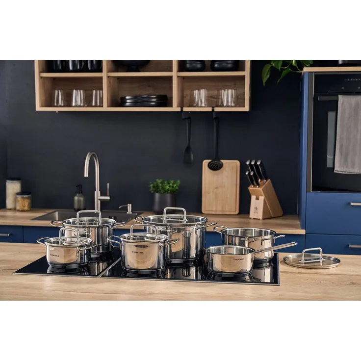 HENCKELS by ZWILLING Topf-Set Fall, Edelstahl (Set, 11-tlg), Hochwertiger Edelstahl, Induktionsgeeignet, Glasdeckel