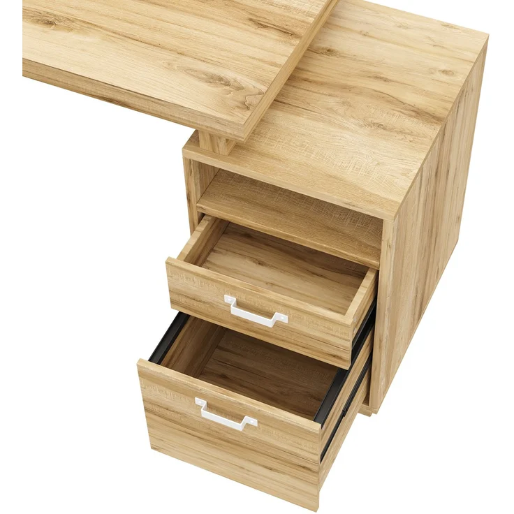 Flieks Schreibtisch 161 x 54 x 76.4 cm mit offenem Ablagefach, geräuscharmer Schublade und Stahlgestell, Naturholzfarben – Bild 10