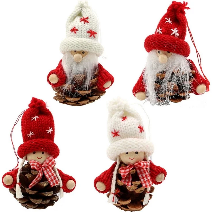Dekohelden24 Christbaumschmuck 4er Set Strick-/ Holz Püppchen / Santa als Baumbehang, Größe je Figur ca. 7,5 x 7,5 x 10 cm – Bild 2