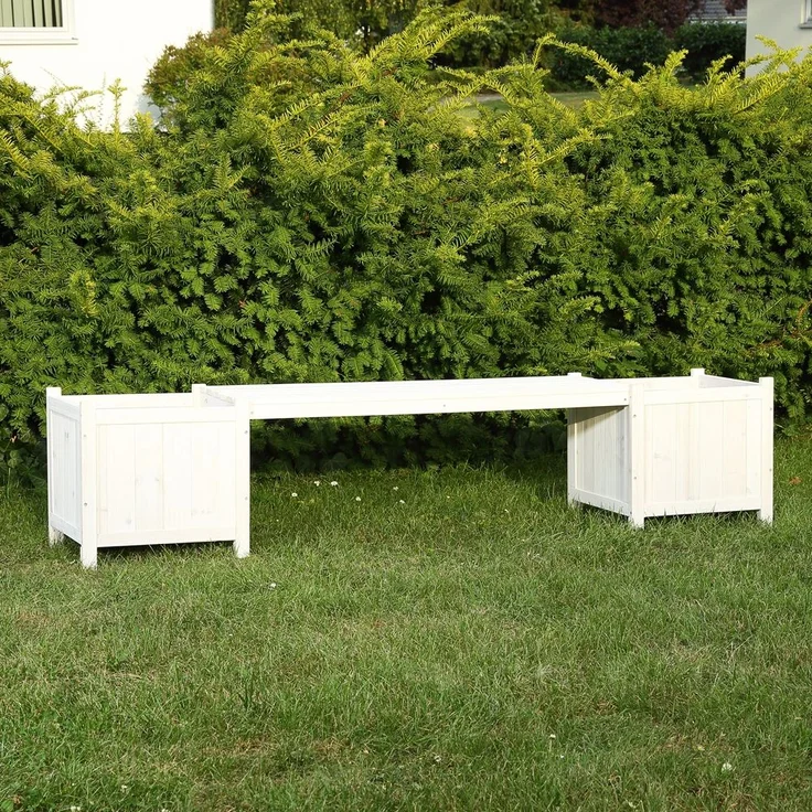 Gartenbank mit 2 Blumenkästen Garten Bank 2in1 Blumenkasten Holzbank weiß – Bild 6