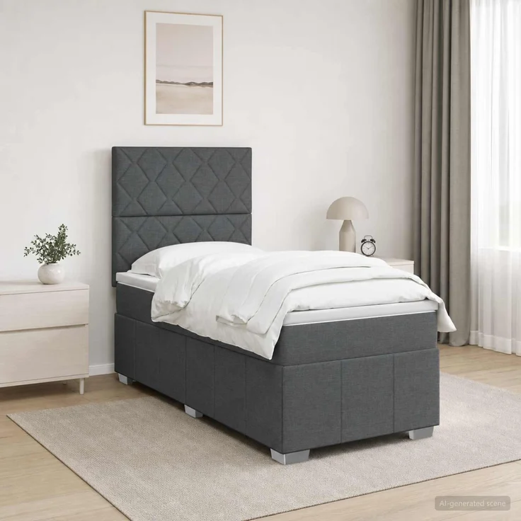 vidaXL LED Boxspringbett mit Matratze Dunkelgrau 100 x 200 cm Stoff 3455543 – Bild 4