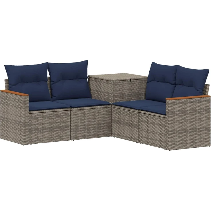 vidaXL Sofa Set 5 stk. Grau und Marineblau Polyrattan und Stahl 3447937 – Bild 2