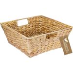 HMF Aufbewahrungskorb Präsentkorb, Geschenkkorb leer, Aufbewahrungskorb geflochten aus Wasserhyazinthe, 30 x 30 x 12 cm