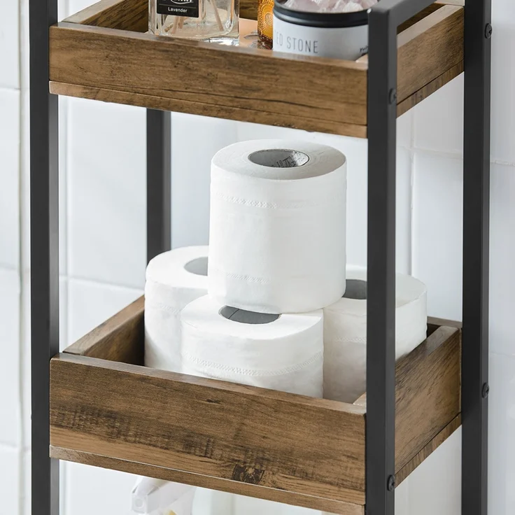 SoBuy FRG226-F Badezimmerregal, MDF, PVC-Furnier, Braun, 28 x 74 x 20 cm – Bild 9