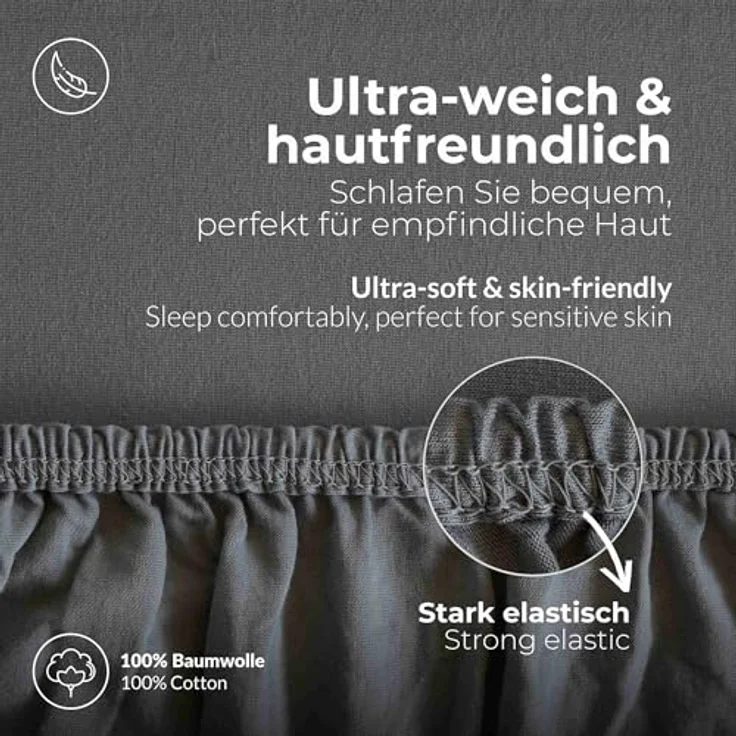 etérea Comfort Jersey Spannbettlaken Anthrazit 90x200 cm - 100x200 cm – Bild 5