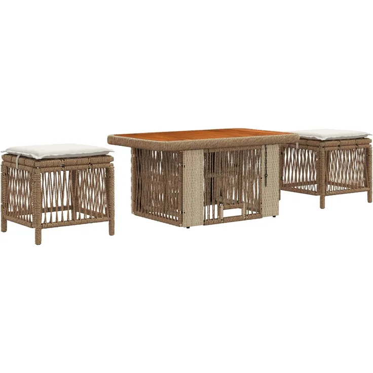 vidaXL Garten Essgruppe mit Kissen 3 pcs Beige und Creme Poly-Rattan 42026752