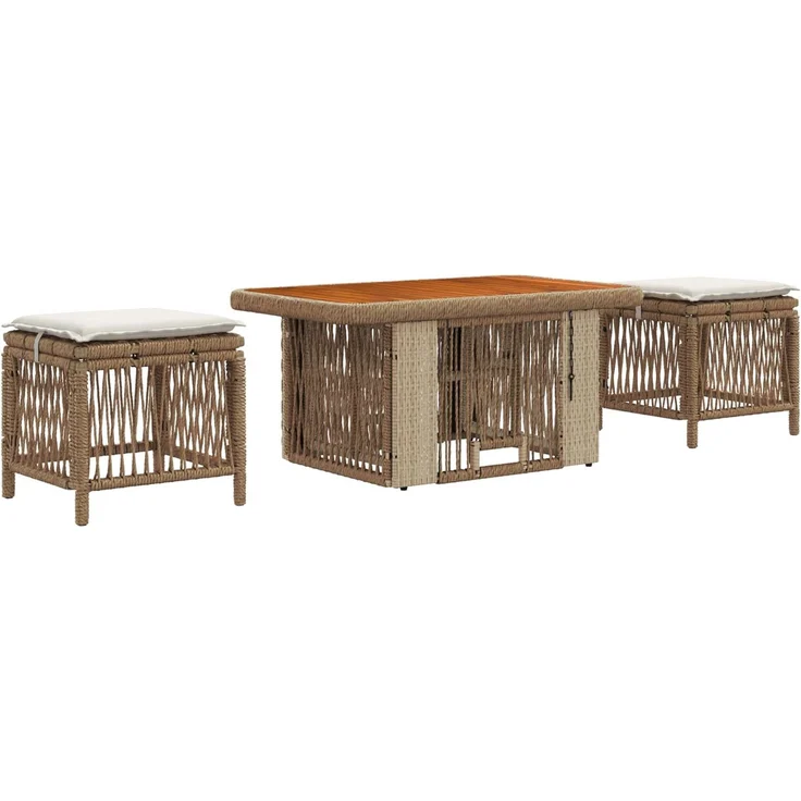 vidaXL Garten Essgruppe mit Kissen 3 pcs Beige und Creme Poly-Rattan 42026752 – Bild 1