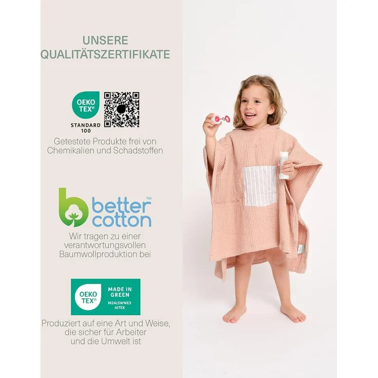 molis&co. Badeponcho für Kinder. Kapuzen-Strandtuch. Leichter und kompakter Bademantel für Kinder. (Altrosa, 7-8 Jahre) – Bild 5