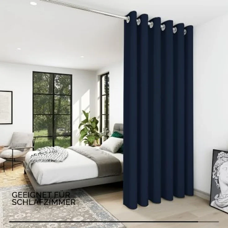 Deconovo Abdunklungsvorhang Blickdichte Vorhänge Thermogardine Dunkelblau | 1 Stück, H290 x B200 cm, Ösenschal, Abdunkelnd, Kälteschutz und Hitzeschutz, Vorhang für Schlafzimmer, Sichtschutz, UV-Schutz – Bild 5
